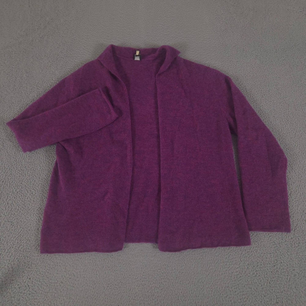 Eileen Fisher Sweater Women L Mohair Wool Blend Open Front Cardigan Italian Yarn